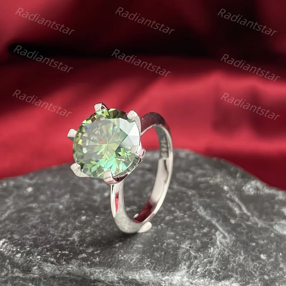 NEW Certified 5 ct. t.w. Dark Blue Green Moissanite Solitaire 6 Prong Ring